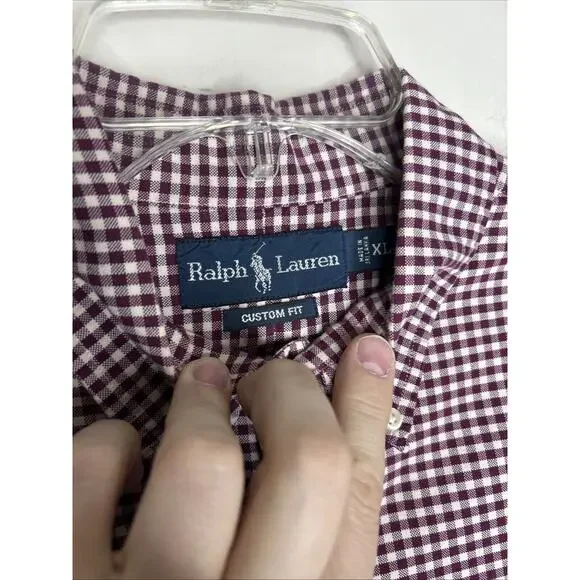 Vintage Ralph Lauren Men’s Custom Fit Button Down Shirt XL Red White Checkered - Picture 4 of 7